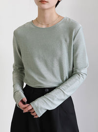 ラメクルーネックトップス