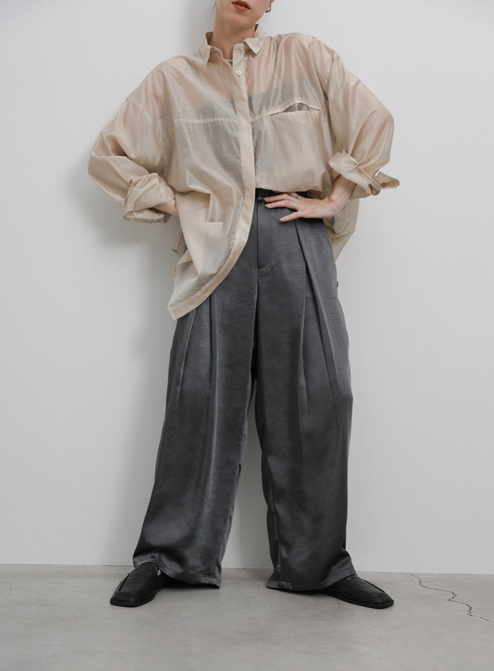 サテンディープタックワイドパンツ