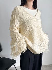 フリンジスリーブオーバーアランニット
