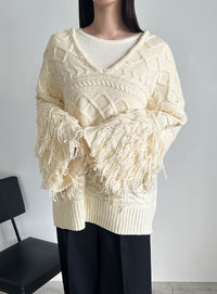フリンジスリーブオーバーアランニット
