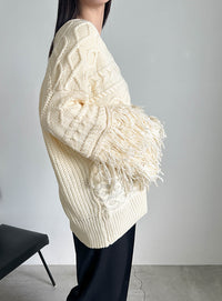 フリンジスリーブオーバーアランニット