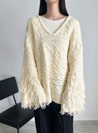 フリンジスリーブオーバーアランニット