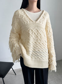 フリンジスリーブオーバーアランニット