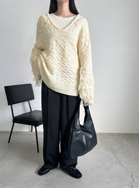 フリンジスリーブオーバーアランニット