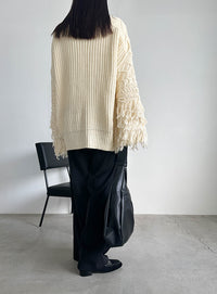 フリンジスリーブオーバーアランニット