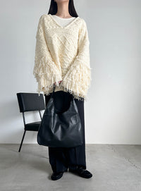 フリンジスリーブオーバーアランニット