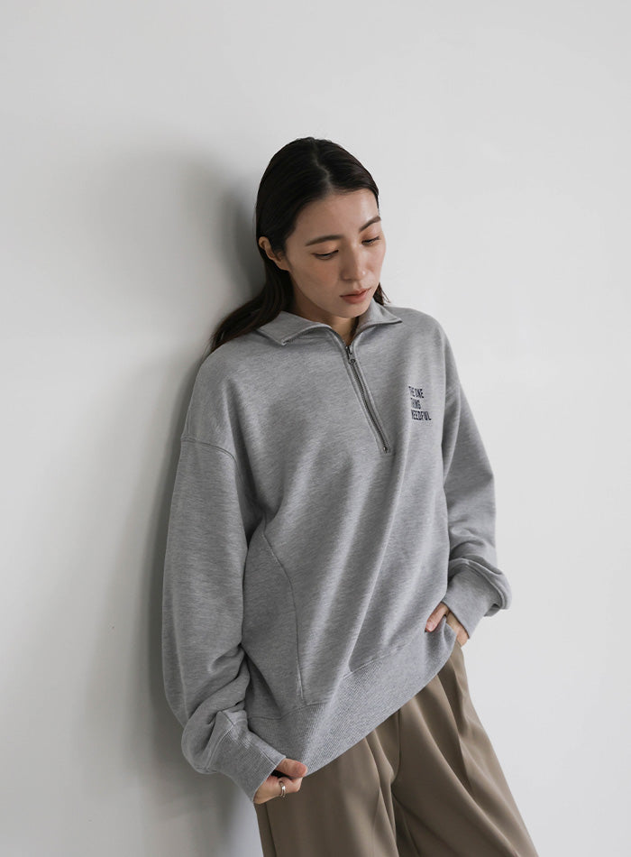 スウェットハーフジップトップス