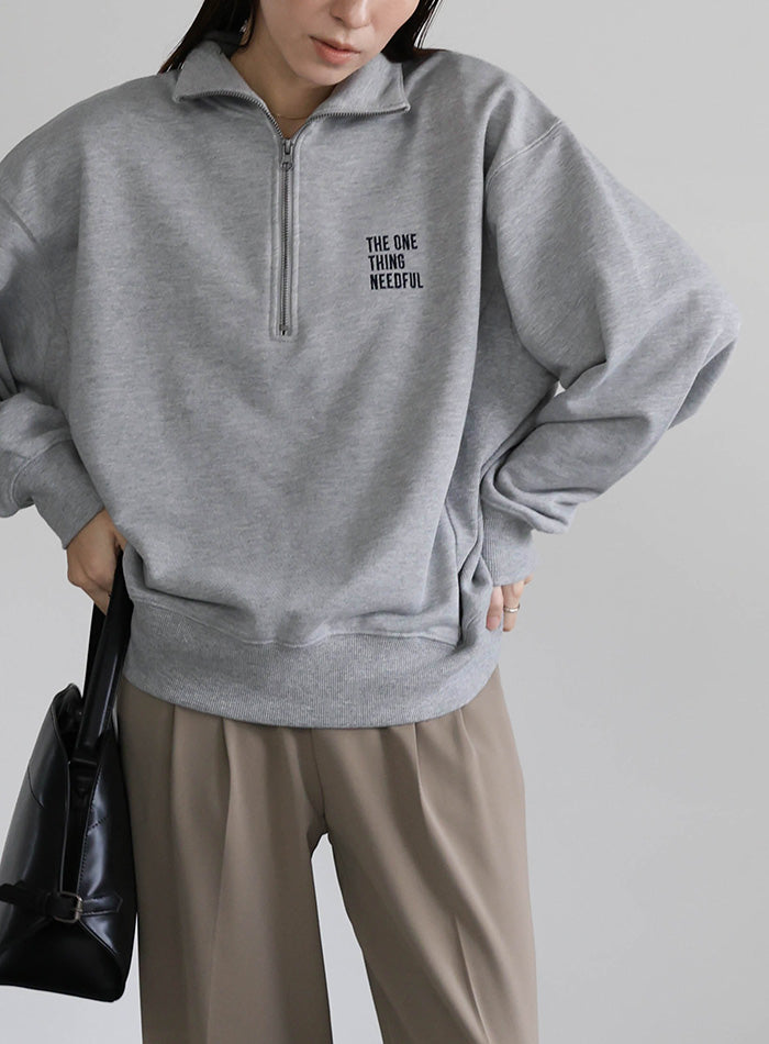 スウェットハーフジップトップス
