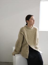 2WAYボタンスリットモヘアライクニット