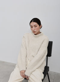 2WAYボタンスリットモヘアライクニット