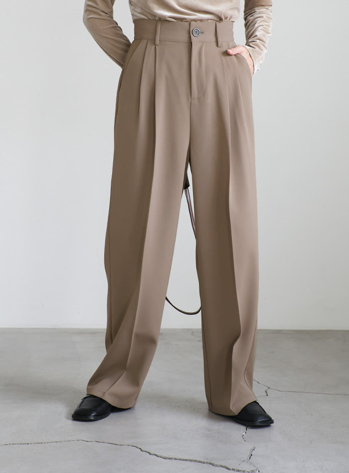 Center press two tuck wide straight slacks / センタープレス