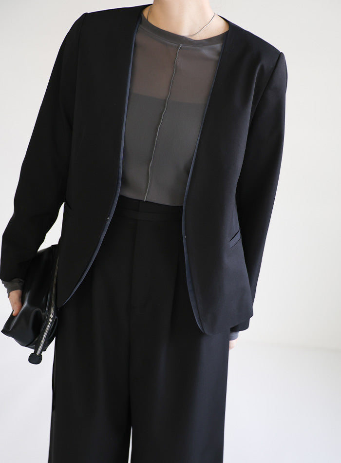 ESCADA ノーカラージャケット ダークブラウン 美品 ウォッシャブル】ノーカラージャケット 長袖 ウールライク