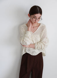 透かし編みスキッパーニット