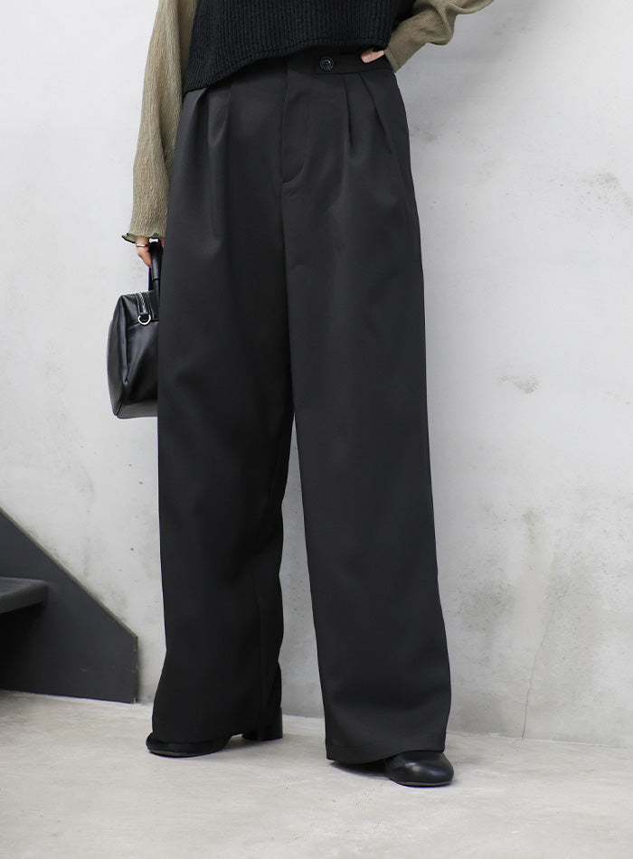 ボタンポケット*ワイドパンツ*N1153BK6175黒*フレアーガウチョ 2タック サイドポケット ワイドパンツ je-101 chw22s072