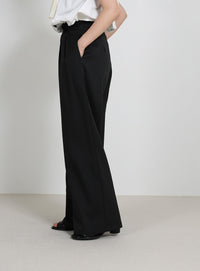 サイドベルトボタンワイドパンツ