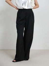 サイドベルトボタンワイドパンツ