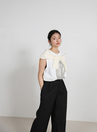 サイドベルトボタンワイドパンツ