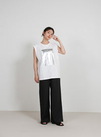 サイドベルトボタンワイドパンツ