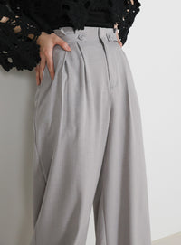 サイドベルトボタンワイドパンツ