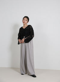 サイドベルトボタンワイドパンツ