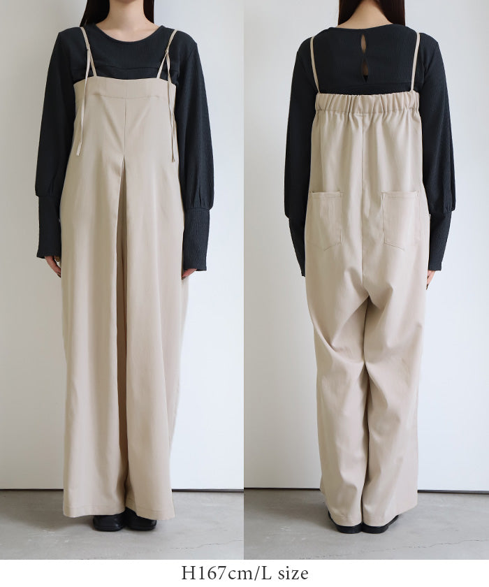 ディープV ゴールドボタン ワイド サロペット◆ S/M/L セール】フロントボタンVネックオールインワン ワイドサロペット