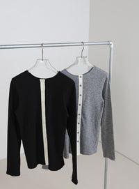 2WAYボタンデザインリブトップス