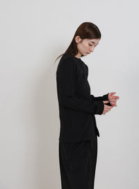 2WAYボタンデザインリブトップス