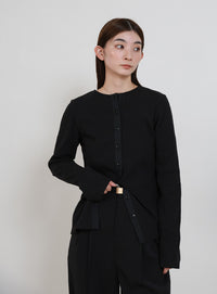 2WAYボタンデザインリブトップス