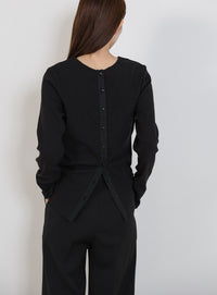 2WAYボタンデザインリブトップス