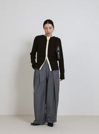 2WAYボタンデザインリブトップス