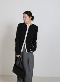 2WAYボタンデザインリブトップス