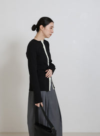 2WAYボタンデザインリブトップス