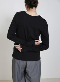 2WAYボタンデザインリブトップス