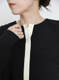 2WAYボタンデザインリブトップス