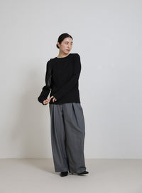 2WAYボタンデザインリブトップス