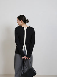 2WAYボタンデザインリブトップス