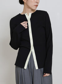 2WAYボタンデザインリブトップス