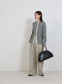 2WAYボタンデザインリブトップス