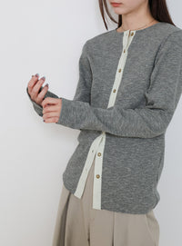 2WAYボタンデザインリブトップス