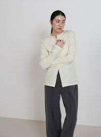 2WAYボタンデザインリブトップス