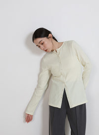 2WAYボタンデザインリブトップス