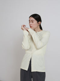 2WAYボタンデザインリブトップス