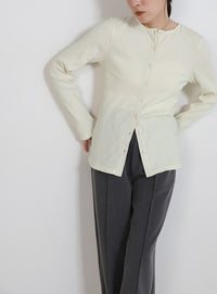 2WAYボタンデザインリブトップス