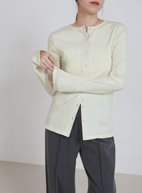 2WAYボタンデザインリブトップス