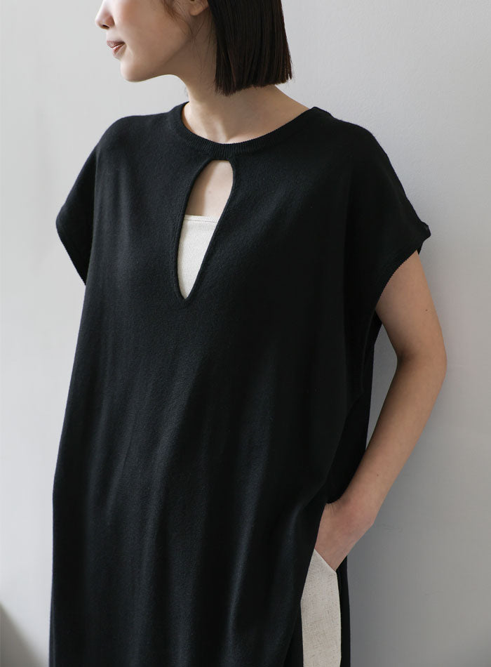 【Et】キーネックニットベストワンピース