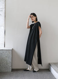 【Et】キーネックニットベストワンピース