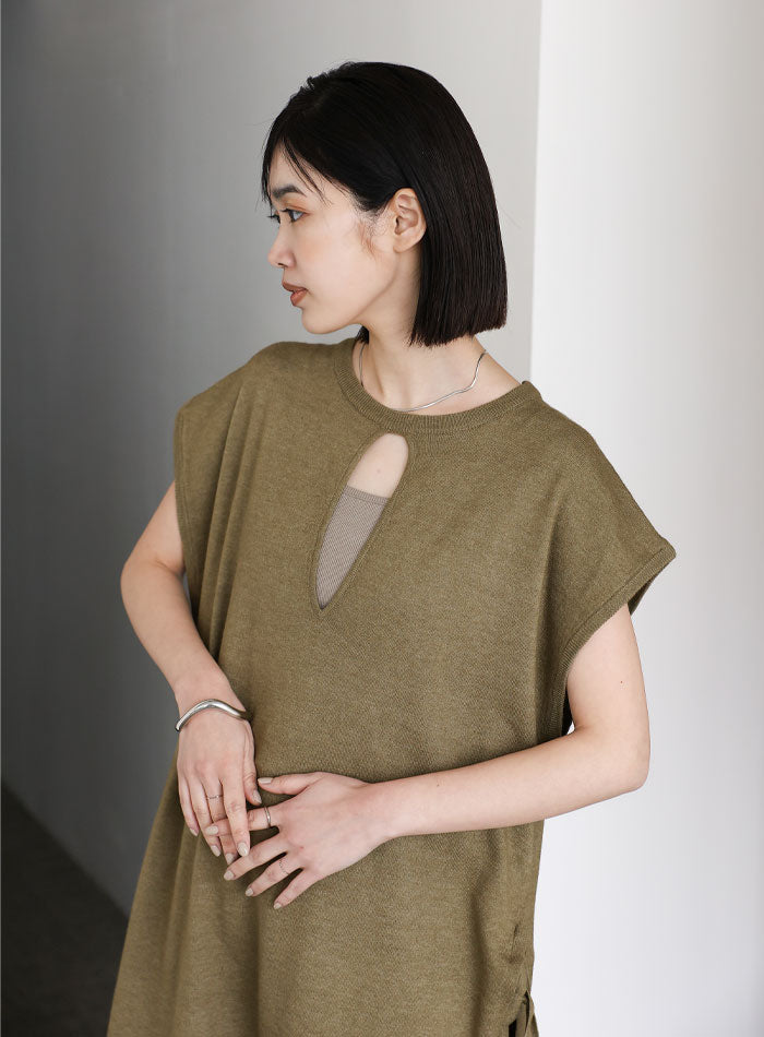 【Et】キーネックニットベストワンピース