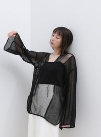 2WAYメッシュフレアスリーブトップス