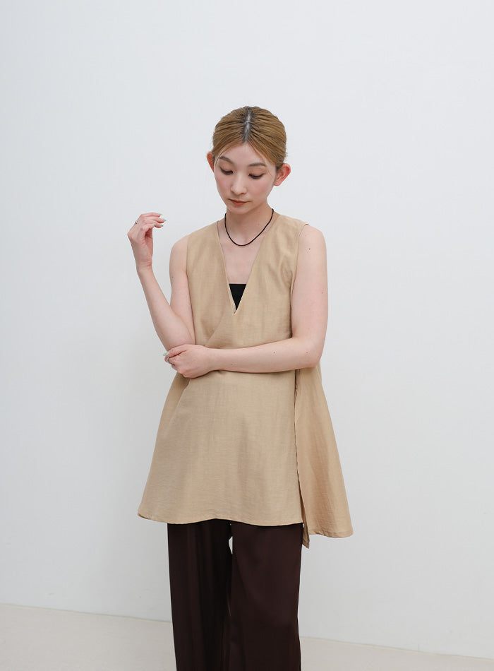 MACHATT マチャット ジレ ベスト テーラード ベージュ リネン混　美品 2WAYリネンタッチAラインベスト – SELECT MOCA