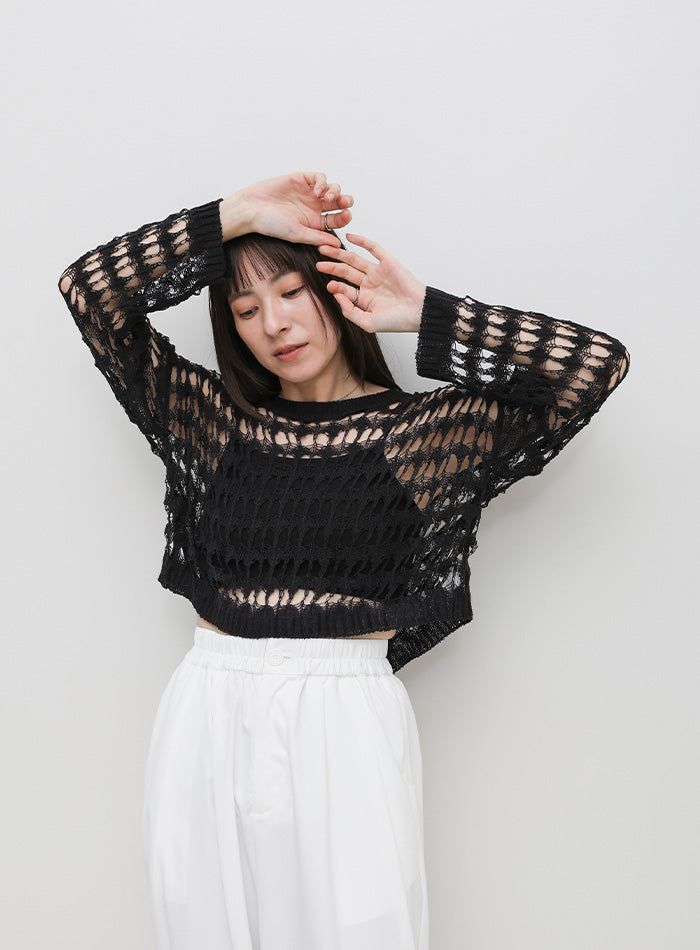 ショート丈メッシュニットトップス – SELECT MOCA